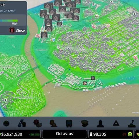 I don't know what I did right, but something sent property values soaring in most of Octavios.
#citiesskylines #urbanplanning #citiesskylinesgame