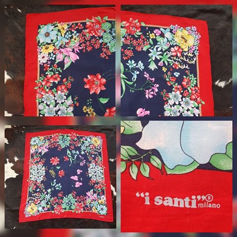 I SANTI Milano vintage crepe de Chine silk scarf, excellent condition.....#isanti #vintagescarf #silkscarf #silk #vintage #madeinitaly #handmade #handwoven #floral #luxurious #luxury #curated #classic #luxuriouslifestyle #summer #winter #reduce #recycle #reuse #environmental #oldspitafieldmarket