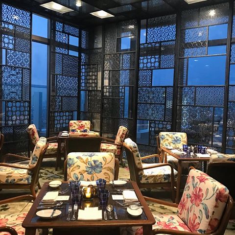 Tea time! Enjoying this incredible space at The Peak Grand Hyatt in Manila. Dreaming of patterned chairs...