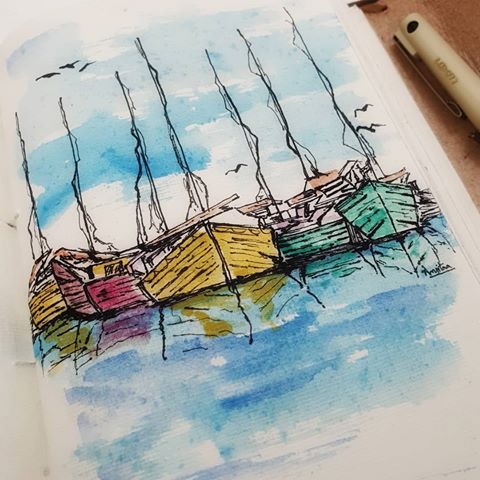 The Boats 🙂.
.
.
.
#sailboat #artoftheday🎨 #mixmedia