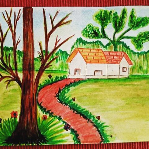 #home #sweet #homesweethome #mydrawing #watercolorpaintings #colour #colourful #colouredpencil #oil #oilpastel #oilpastels ##artlover🎨 #artwork #art #simple #paintersofinstagram #paintingsofinstagram #landscape #landscapelovers #landscapelover #enjoysmalllittlethings #lovedrawing #loveyourself #loveforart #path #village #villages #red #green