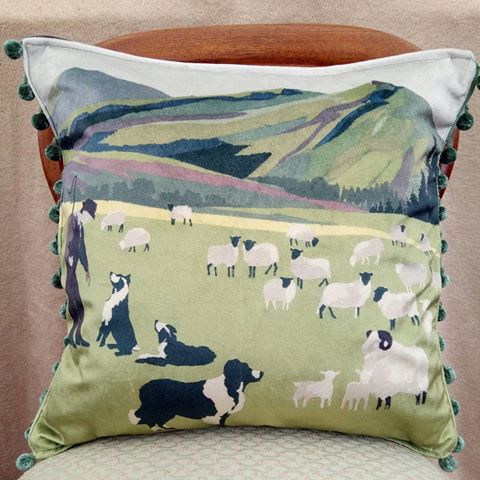 Latest addition to my #etsy shop: Handmade Velvet Cushion Cover with Green Pompom Trim - Welsh Hill Farmer with Collies and Sheephttps://etsy.me/2PAGucJ #housewares #pillow #green #velvet #living #animalprint #black #square #coveronly https://etsy.me/2GIrKEE
