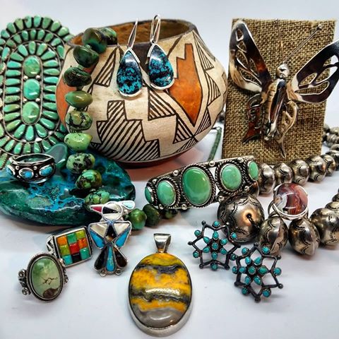 💙Always have a great selection of vintage Native American pottery, baskets & jewelry, as well as contemporary sterling gemstone jewelry. *if you're not in the area, we ship!*
🤩Crow Trading…as cool and unique as you are. We are a brick & mortar store at 1208 J St. in downtown Modesto, open Tuesday to Saturday 10am-6pm. We have a wonderful and ever changing selection of truly one-of-a-kind furniture, antiques, home decor, jewelry and gifts. With a mix  of old and new you'll enjoy our eclectic blend of treasures from around the world in a range of prices. If you haven't been in yet please stop by, we'd love to meet you. If it's been a while, or even just a week, you're sure to find something new in store. 😍
 We are proud to have been doing business in downtown Modesto for over 20 years. #turquoisejewelry #turquoiseaddict #turquoisering #indianpottery #nativeamerican #statementjewelry #navajojewelry #vintagejewelry