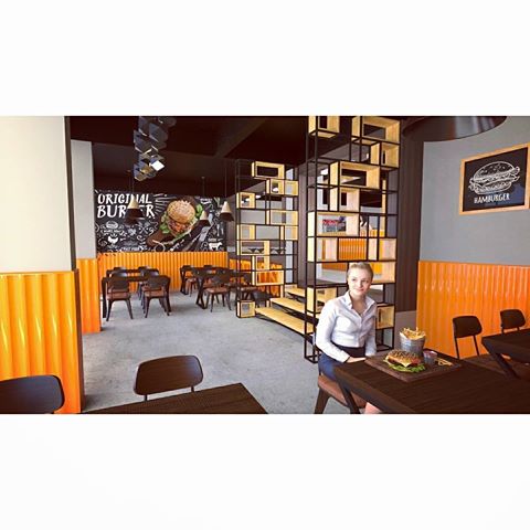 BURGER HOUSE DESİGN - >> #interiordesign #interiors #interiorarchitecture #designgoals #archi #designfeed #decorideas #interiorstyling #interior4you #archilovers #decorations #architechturelovers #musthave #interiorideas #3dsmax #render #architecture #orange #burger