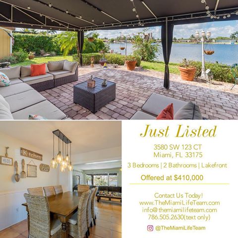 #JustListed , beautiful 3 bedroom lakefront home with spacious interiors. Schedule your private showing today!
.
.
3580 SW 17 TER
Miami, FL 33175 
Offered at $410,000
.
Miami Real Estate Services
www.TheMiamiLifeTeam.com
info@themiamilifeteam.com
786-505-2630 (txt only)